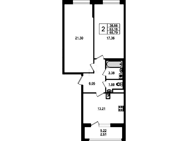 2-комнатная квартира 65.79 м², 2/10 эт., ЖК «UP! Квартал Новый Московский»
